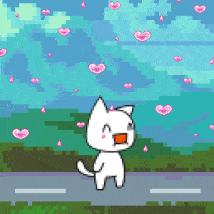 Giko cat walking with hearts